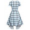 Plaid Print Lace Up Faux Twinset Dress And Cold Shoulder Puff Sleeve T Shirt With Moon Pendant Choker Outfit - LIGHT BLUE S