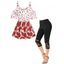 Legging Corsaire D'Eté à Imprimé Rose en Dentelle à Epaule Dénudée à Volants - multicolor S