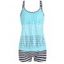 Maillot de Bain Tankini de Plage Découpé Rayé Imprimé en Dentelle - Bleu clair XL