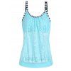 Maillot de Bain Tankini de Plage Découpé Rayé Imprimé en Dentelle - Bleu clair XL