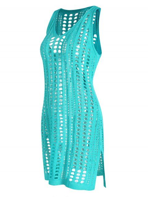 Crochet Cover Up Solid Color Cut Out Cover Up Slit Sleeveless Casual Summer Cover-up Dress