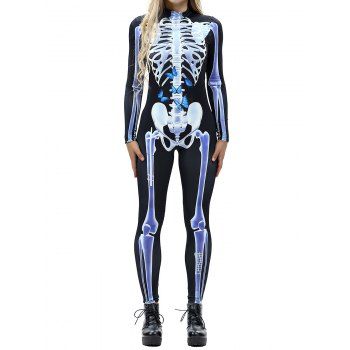 

Halloween Jumpsuits Skeleton Butterfly 3D Print Gothic Jumpsuits Back Zipper High Neck Jumpsuit, Black