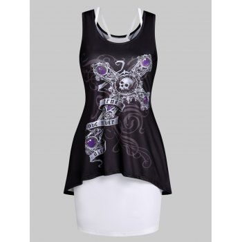 

Skull Cross Print Tank Dress And Cami Dress Two Piece Set, Black