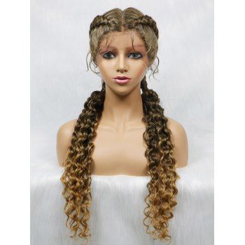 

Curly Braids Lace Front Middle Part 28 Inch Long Heat Resistance Synthetic Wig, Multicolor a
