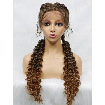 

Curly Braids Middle Part 28 Inch Long Lace Front Heat Resistance Synthetic Wig, Multicolor a