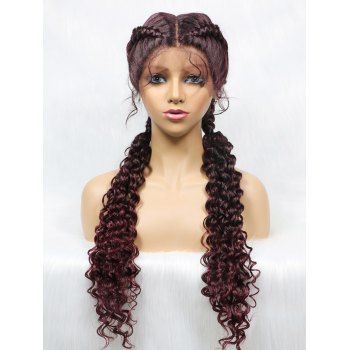 

Lace Front 28 Inch Long Curly Braids Middle Part Heat Resistance Synthetic Wig, Multicolor a