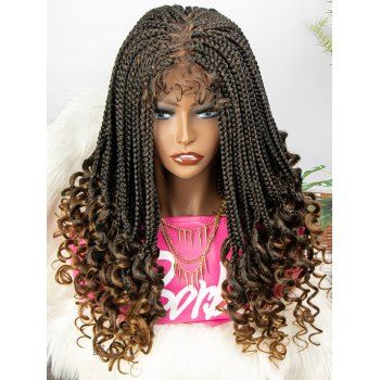 

4*4 Lace Front Braids Curly See Through Bang 22 Inch Heat Resistance Synthetic Wig, Camel brown