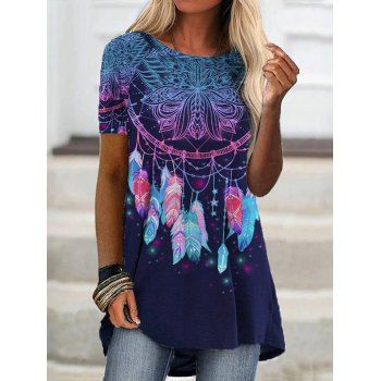 

Casual T Shirt Printed T Shirt Short Sleeve Round Neck Loose High Low Summer T Shirt, Multicolor a