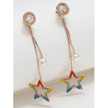 Fashion Women Hollow Out Rainbow Rhinestone Star Faux Pearl Hanging Earrings Jewelry Online Multicolor