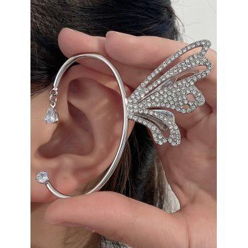 

Single Ear Cuff Rhinestone Hollow Out Butterfly Wing C-shaped Trendy Ear Cuff, Silver