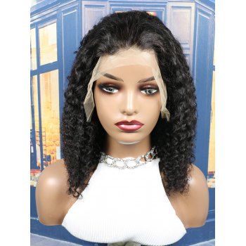 

13*4 Lace Front 130% Curly Solid Color Human Hair Wig, Black