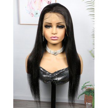 

Solid Color 13*4 Lace Front Straight 130% Human Hair Wig, Black