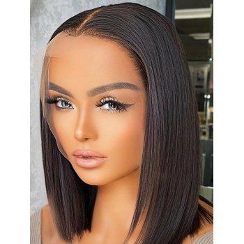 

150% Lace Front Straight Middle Part Bang Human Hair Wig, Black