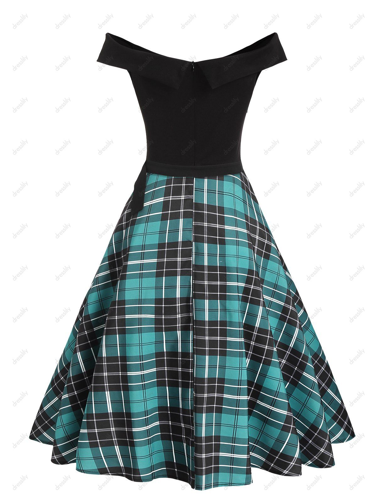 Vintage Dress Plaid Print Off The Shoulder Dress Crossover Belt A Line Dress 