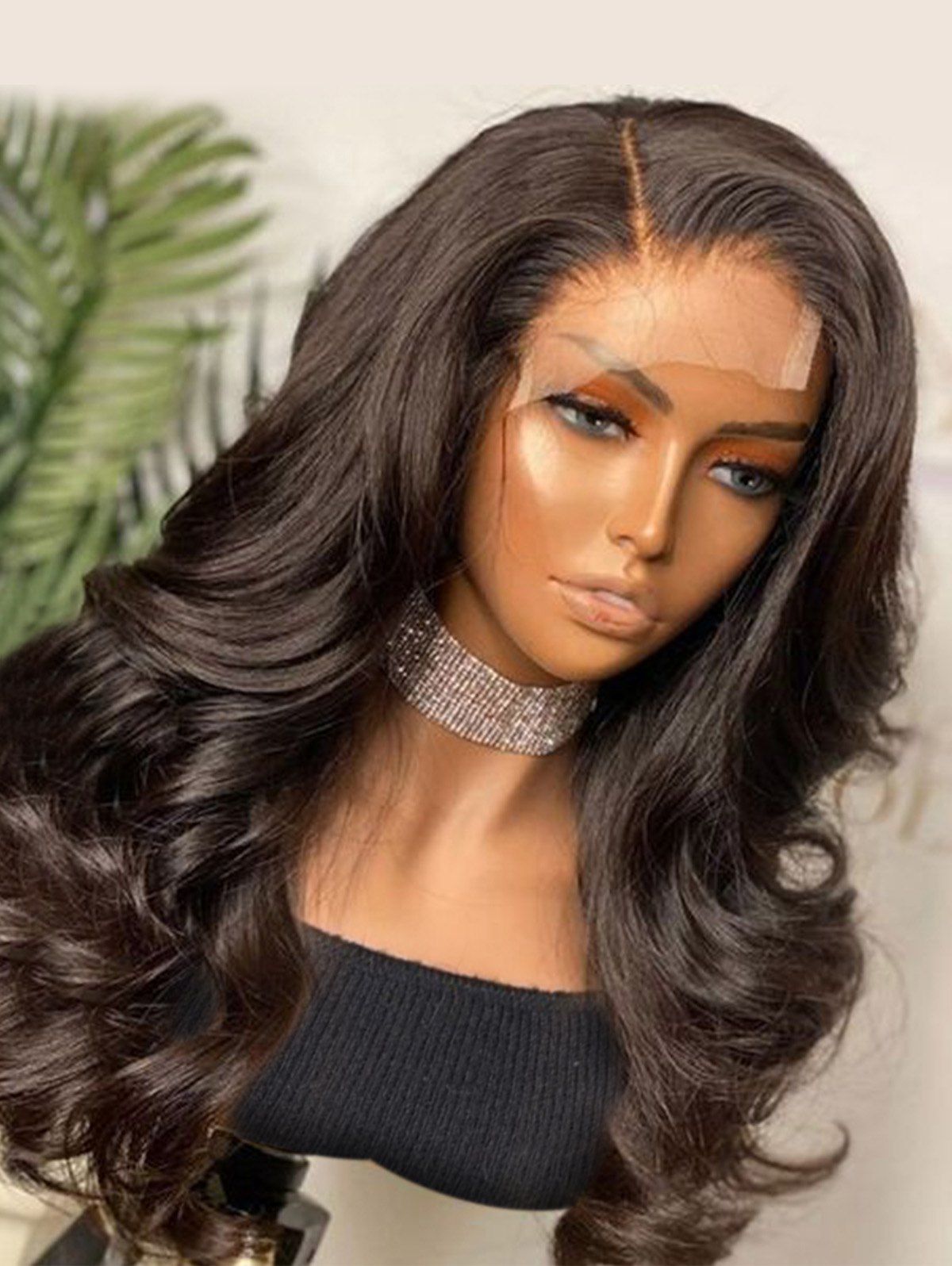 4*4 Lace Front 180% Human Hair Body Wave Wig - BLACK 16INCH