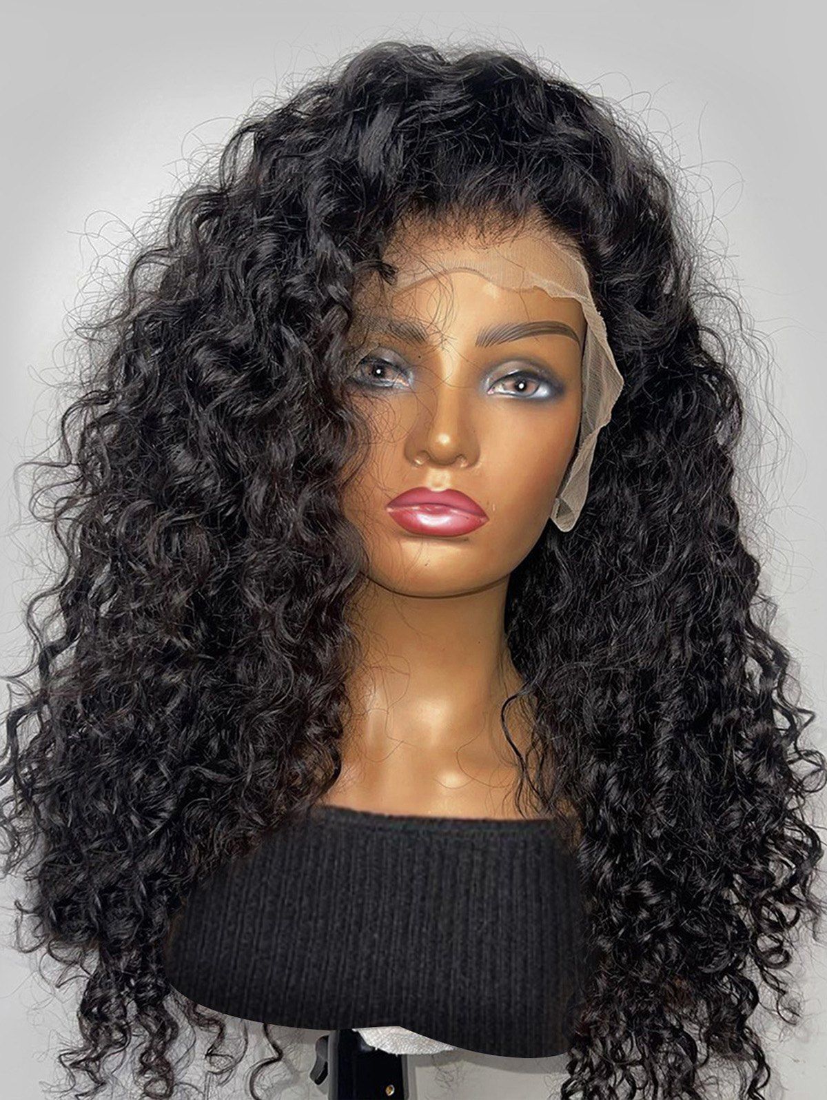 13*4 Lace Front 180% Human Hair Afro Curly Wig - BLACK 12INCH