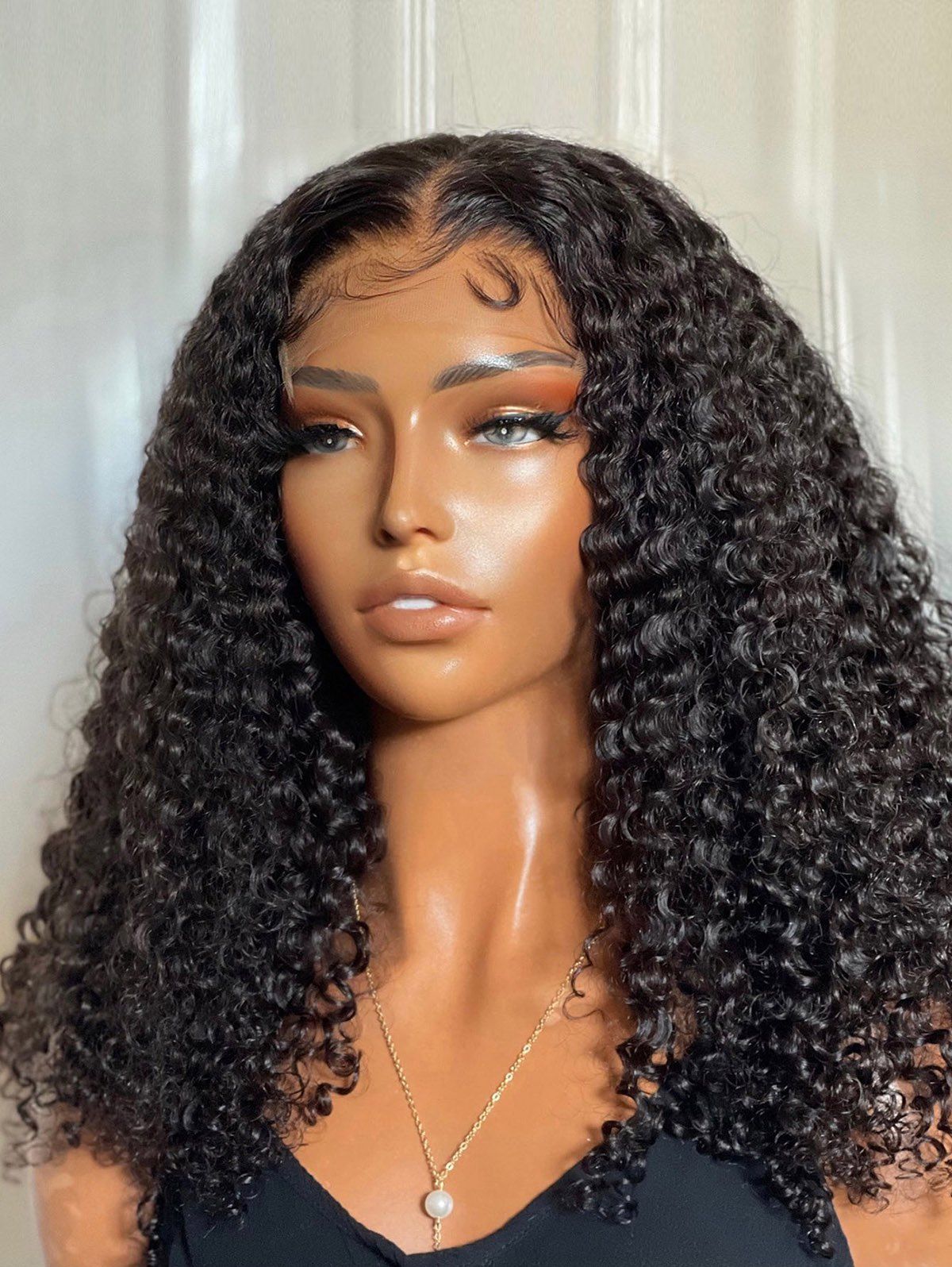 Fluffy Curly 180% Human Hair Wig 13*4 Lace Front Wig - BLACK 12INCH