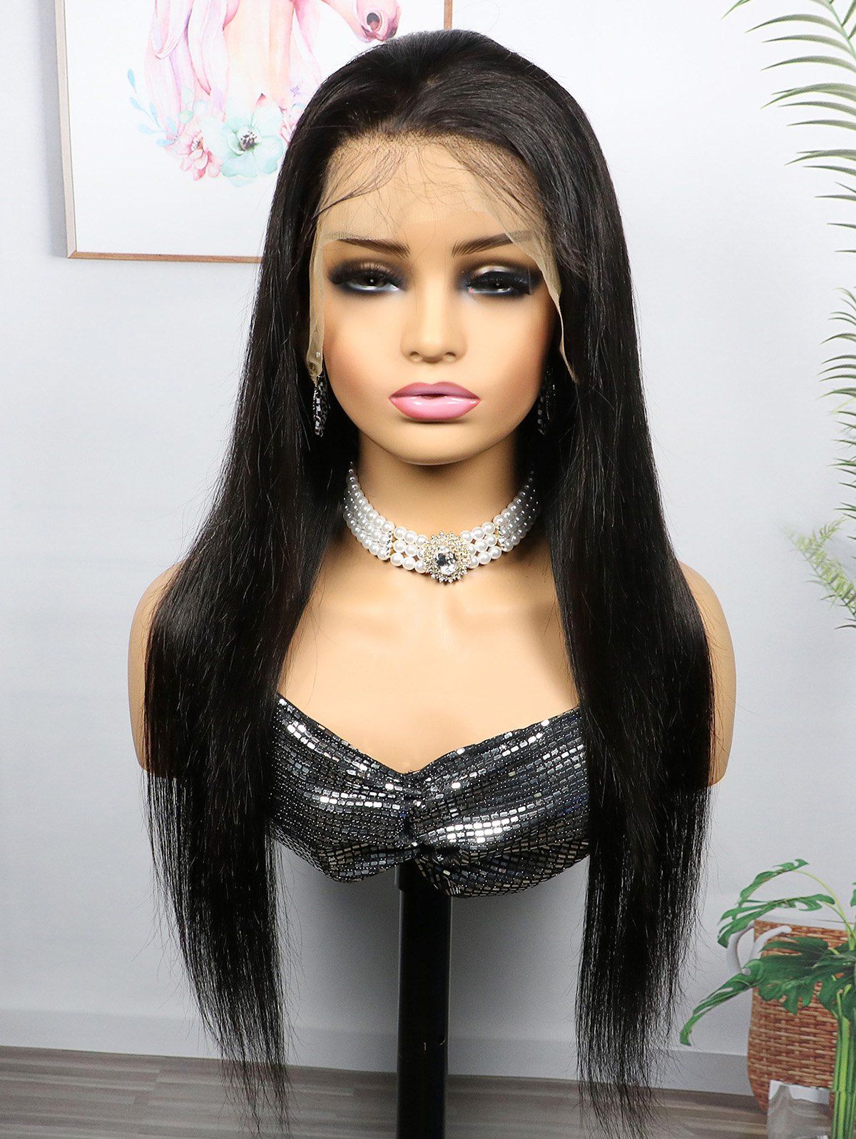 Solid Color 13*4 Lace Front Straight 130% Human Hair Wig - BLACK 16INCH