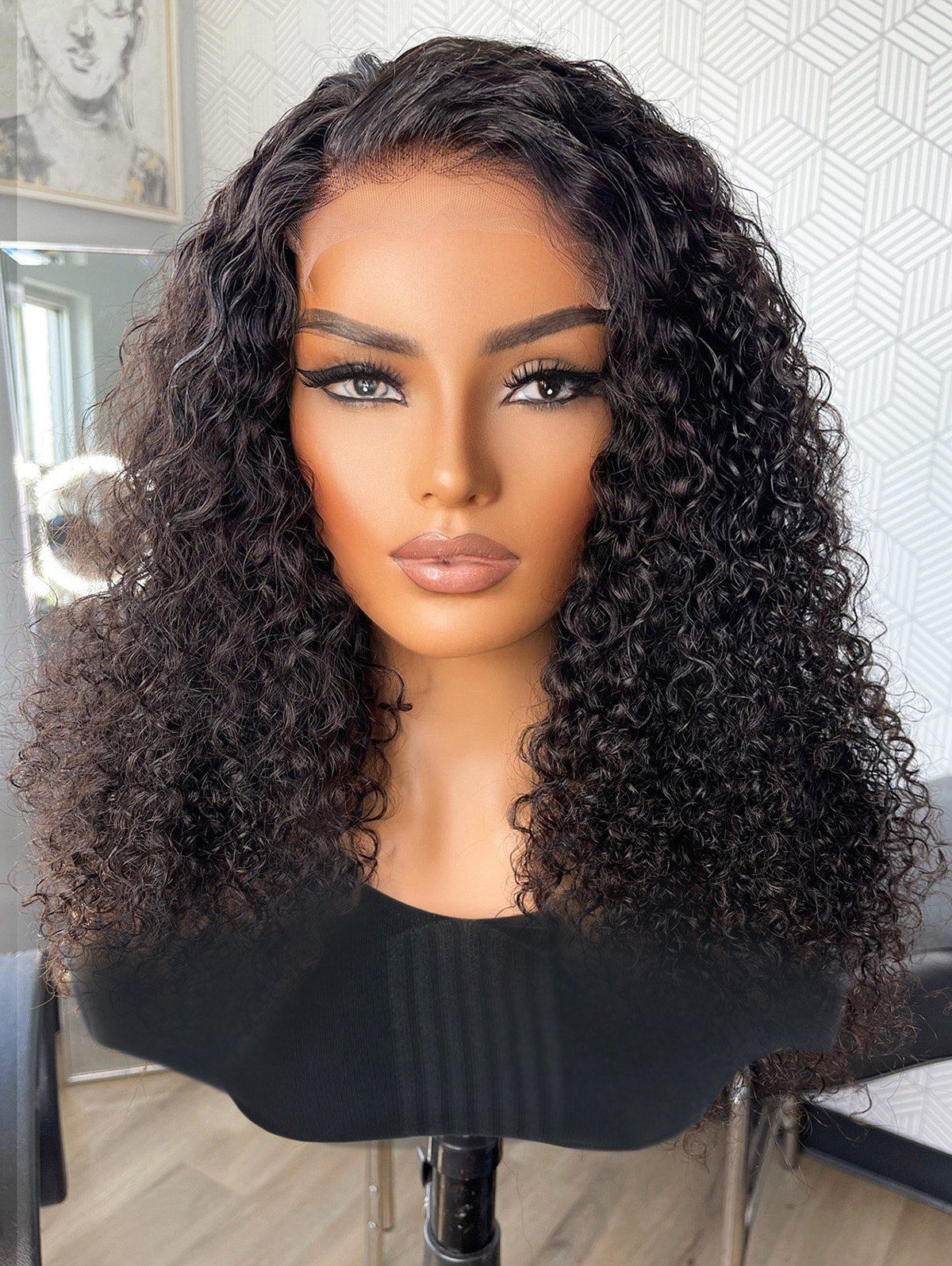 13*4 Lace Front 130% Deep Curly Human Hair Wig - BLACK 14INCH