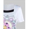 T-shirt D'Eté à Imprimé Tournesol en Blocs de Couleurs à Manches Courtes - Blanc XL