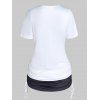 Summer T Shirt Sunflower Print T-shirt Cinched Tie Colorblock Tee Short Sleeve T Shirt - WHITE XL