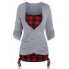 T-shirt Court Croisé à Carreaux Imprimé à Manches Longues - Gris Clair XXL