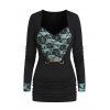 Vintage T Shirt Long Sleeve T Shirt Floral Lace Colorblock D Ring Chain Sweetheart Neck Casual Tee - BLACK XXXL