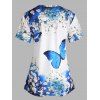 Vacation T Shirt Butterfly Flower Print Cottagecore T-shirt Short Sleeve Allover Printed Tee - BLUE XL