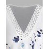 Leaf Painting Print Tank Top Crochet Lace Insert Tank Top Plunging Neck Summer Tank Top - WHITE XXL