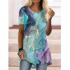 Casual T Shirt Printed T Shirt Short Sleeve Round Neck Loose High Low Summer T Shirt - multicolor B S