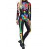 Halloween Jumpsuit Skeleton Colorful Painting 3D Print Gothic Jumpsuit Zipper Back Long Sleeve High Neck Jumpsuit - BLACK S