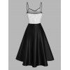 High Low Party Dress Contrast Piping Flower Mesh Insert Prom Dress Spaghetti Straps A Line Dress - BLACK 2XL