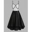 High Low Party Dress Contrast Piping Flower Mesh Insert Prom Dress Spaghetti Straps A Line Dress - BLACK 2XL