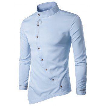 

Metallic Thread Embroidered Asymmetrical Button Shirt, Light blue