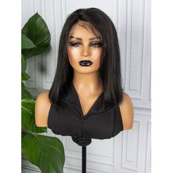 

13*4 Lace Front 150% Human Hair Free Part Straight Bob Wig, Black