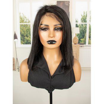 

13*4 Lace Front 180% Human Hair Straight Bob Wig, Black