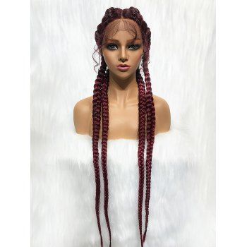 

13*4 Lace Front 32 Inch Long Braids Heat Resistance Synthetic Wig, Red wine