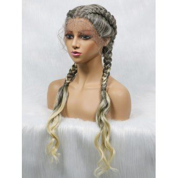 

Long Wavy Braids Highlight Lace Front Heat Resistant Synthetic Wig, Multicolor a