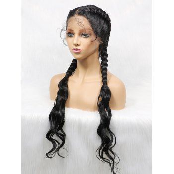 

28 Inch Long Braid Wig Heat Resistant Synthetic Lace Front Wig, Black