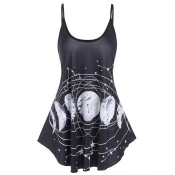 

Summer Tank Top Moon Phase Star Graphic Tank Top Backless Long Tank Top, Black