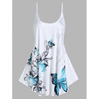 

Flower Butterfly Print Tank Top Adjustable Shoulder Straps Long Tank Top Backless Summer Tank Top, Light green