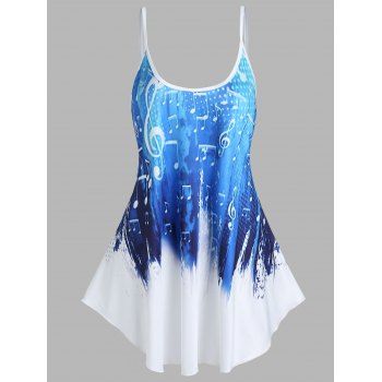 

Music Notes Print Tank Top Adjustable Straps Summer Tank Top Backless Long Tank Top, Light blue