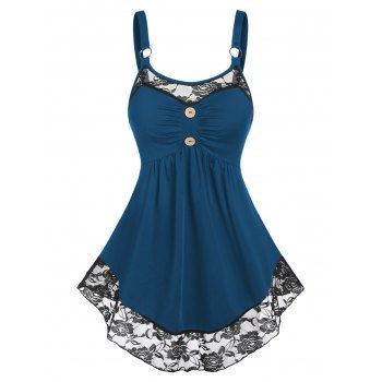 

Lace Panel O Ring Skirted Tank Top, Deep blue