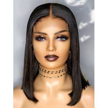 

150% Human Hair 4*4 Lace Front Straight Bob Wig, Black