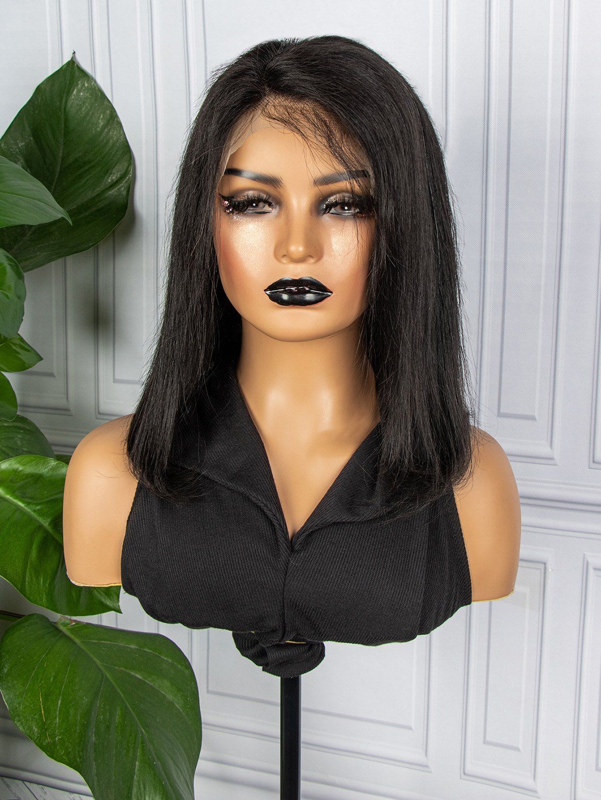 13*4 Lace Front 150% Human Hair Free Part Straight Bob Wig - BLACK 14INCH