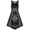 Bohemian Tank Top Floral Print Tank Top Hollow Out Lace Panel Casual Summer Top - BLACK L