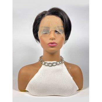 

150% Human Hair Short Straight Pixie Lace Front Wig, Black