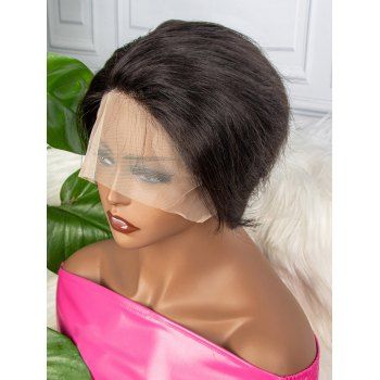 

Short Straight 150% Human Hair Lace Front Wig, Black