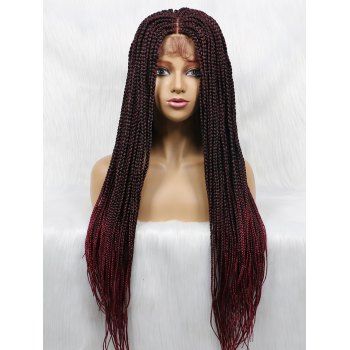 

Ultra Long Ombre Braids 4*4 Lace Front Heat Resistant Synthetic Wig, Red wine