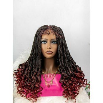 

4*4 Lace Front Curly Braids 22 Inch Long See Through Bang Heat Resistance Synthetic Wig, Red wine